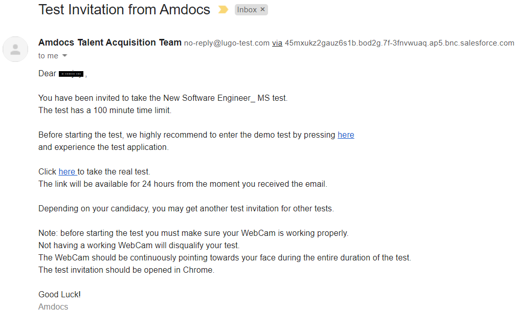 Test Invitation letter from Amdocs - New Software Engineer_ MS test