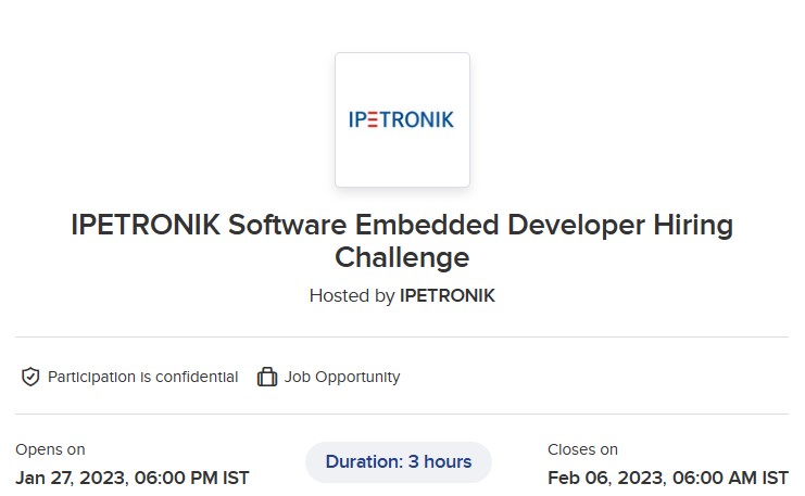 IPETRONIK Software Embedded Developer Hiring Challenge - MCQs Questions and Answers, Solved Programming Hackerearth Test Solution